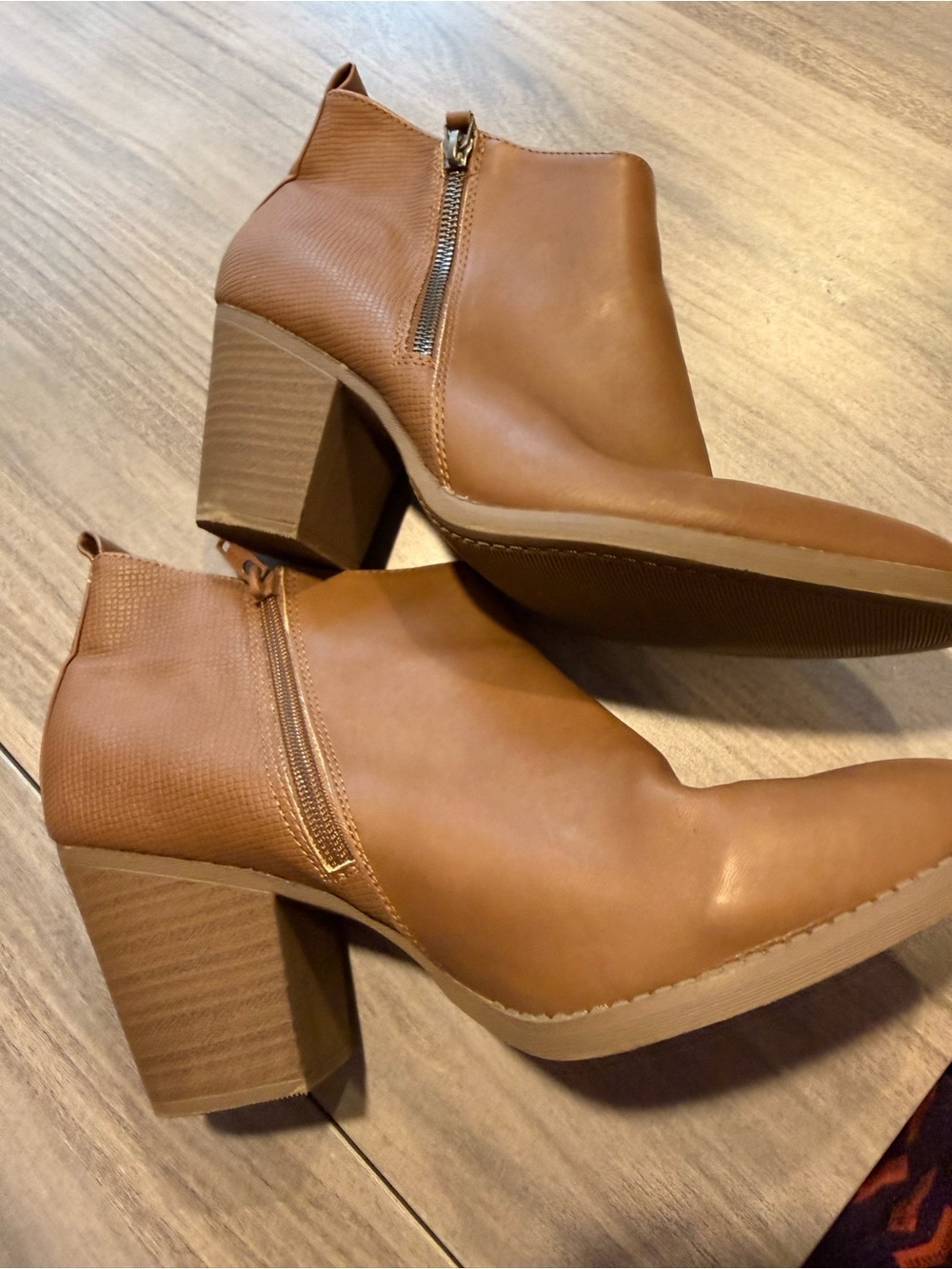 Women's Tan Faux Leather Ankle Boots - Classic Pull-On Style - Picture 4 of 6